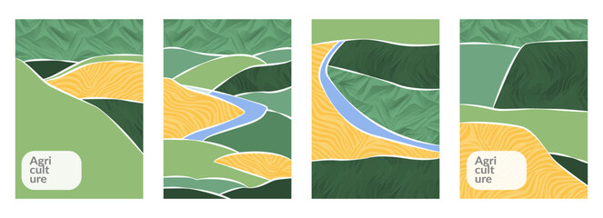 Wall Mural - aerial view of sustainable agriculture farm with rice, wheat, corn field, rural landscape. abstract 