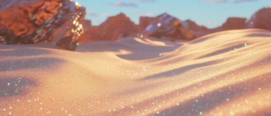 Aufkleber - Textured desert sand dunes showcasing wind-blown patterns and golden sparkles