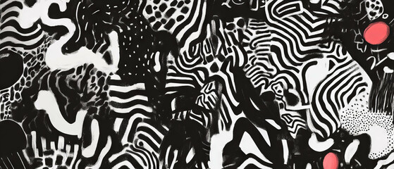 Aufkleber - Intricate doodle art featuring diverse patterns and textures in black and white