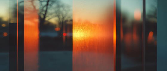 Poster - Beautiful sunset reflections through double-frosted glass showcasing unique textures