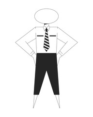 Poster - Geometric businessman with oval head and striped tie black and white 2D line character. Individuality. Businessperson figure isolated vector outline personage. Monochromatic spot illustration