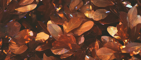 Poster - Brittle texture of dry leaves with shimmering brown hues under soft light