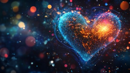 Leinwandbilder - A creative visualization of heart waves morphing into abstract shapes, representing the life force and rhythm in a colorful and energetic manner