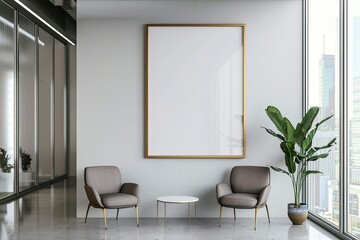 Wall Mural - Vibrant Color Picture of Frame Mockup Hanging on Offices Wall