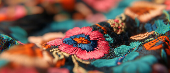 Aufkleber - Vibrant embroidered silk with colorful stitching and intricate raised designs