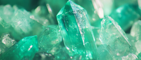 Poster - Emerald crystals displaying vibrant green color and unique texture in natural setting