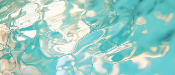 Poster - Intricate patterns of etched glass reflecting smooth teal water textures