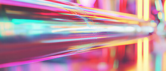 Poster - Bright neon tubes shine against the backdrop of extruded aluminum textures in vibrant colors