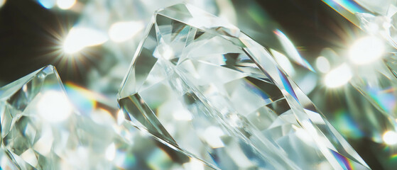 Poster - Faceted glass displaying stunning reflections and intricate cut edges in bright light environment
