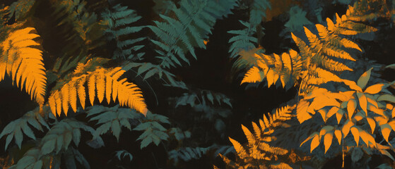 Aufkleber - Intricate patterns of fern fronds and delicate leaves in vibrant colors