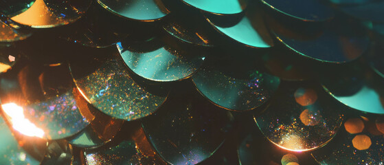 Poster - Captivating texture of overlapping fish scales with a shimmering metallic sheen