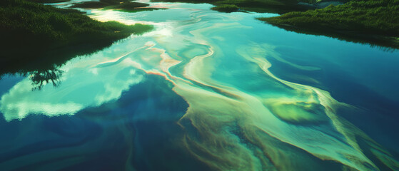 Poster - Flowing waters exhibit smooth currents and vibrant textures in a serene landscape