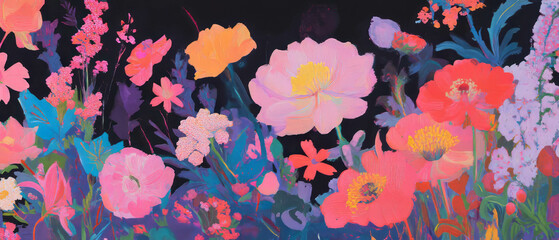 Poster - Vibrant and colorful flower arrangement with simple shapes and rich textures