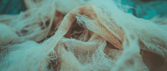 Poster - Frayed ribbons and loose threads create a rustic and textured fabric display