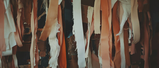 Poster - Frayed ribbons and loose threads create a rustic texture in a captivating display