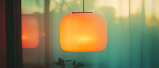 Poster - Frosted glass lamps create a soft glow in a modern interior setting
