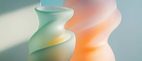Aufkleber - Elegant frosted glass vases showcasing smooth curves and soft colors in stylish arrangement