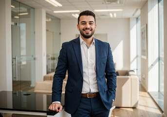 Poster - respectable man business man in the office . Generative AI