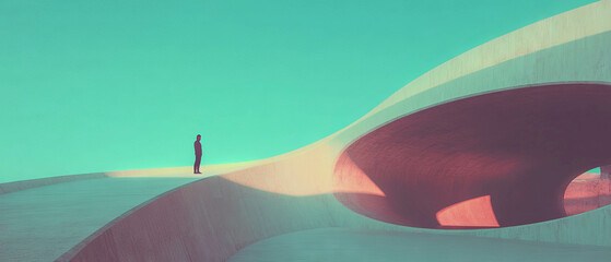 Poster - Exploration of smooth surfaces in futuristic architecture under a vibrant sky