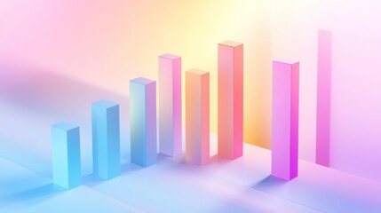 Poster - a minimalist d bar graph with pastel-colored bars rising from a flat surface, with subtle shadows an