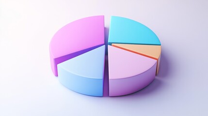 Leinwandbilder - A minimalist D pie chart with pastel-colored slices, smoothly separated to reveal individual sections, placed on a clean white background.