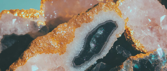 Poster - Sparkling Geode Crystals with Bold Textures and Golden Highlights