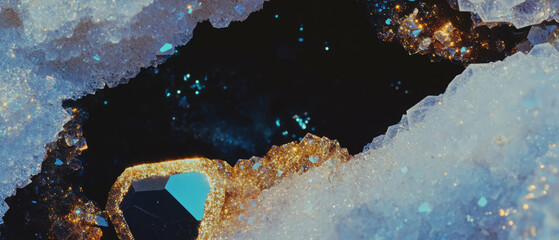 Poster - Explore the stunning textures and sparkling interiors of geode crystals with bold contrast