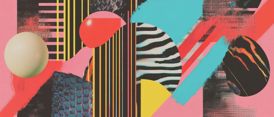 Poster - Vibrant geometric grids and overlapping shapes create dynamic visual texture