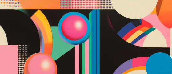 Poster - Vibrant geometric grids and overlapping shapes create a stunning visual experience