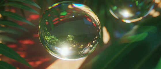 Poster - Magnifying glass lenses reflecting vibrant nature with smooth glass texture