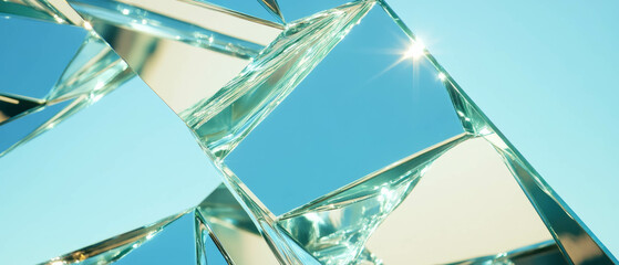 Poster - Reflective shards of glass creating intricate patterns in bright sunlight