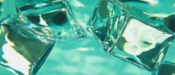Poster - Captivating reflections of glass cubes in cool aqua tones and smooth textures