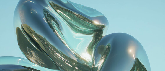 Poster - Sculpture showcasing elegant glass texture and abstract smooth curves under clear sky