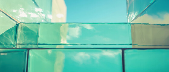 Poster - Intricate patterns of glass tiles under clear blue sky create a vibrant visual experience