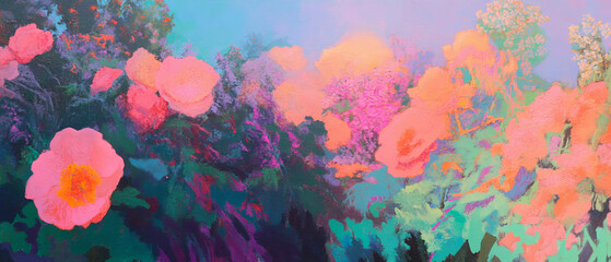 Poster - Vibrant flowers basking in the warm light of a glorious sunrise