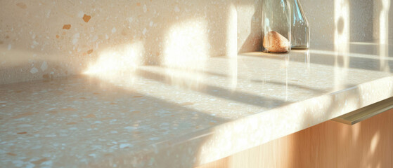 Poster - Discovering the beauty of granite countertops with grainy texture and sunlight reflections
