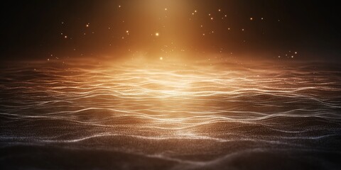 Wall Mural - A dark ocean with a bright orange sun shining on it
