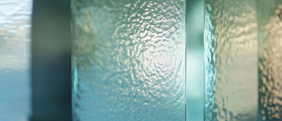 Poster - Unique hand-frosted glass with varied textures and patterns glowing in soft light