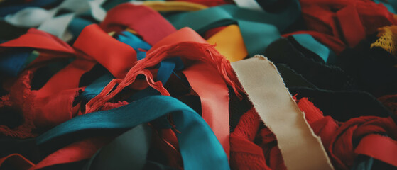 Poster - Unique handmade ribbons showcasing vibrant colors and textures in various materials