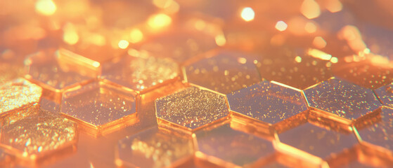 Poster - Visually striking honeycomb texture with sparkling golden hexagonal cells