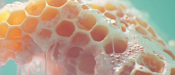 Aufkleber - Exploring the intricate texture of honeycomb with waxy hexagonal cells in close detail