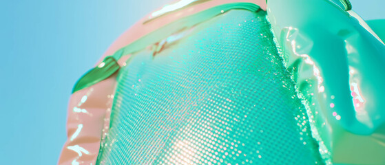 Poster - Unique inflatable backpacks featuring smooth surfaces and abstract glittery designs