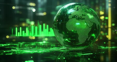 Poster - Business concept for global growth. Glowing Earth globe on a background. Global Stock market chart. Technology and digital world. Global finance. Futuristic Global Economics