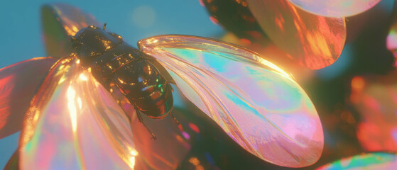 Poster - Magnificent iridescent beetle wings showcasing vibrant colors and textures in nature
