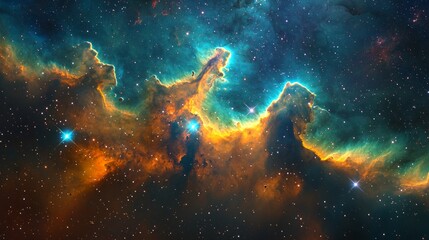 Aufkleber - Asteroids navigate through a kaleidoscopic nebula, illuminated by brilliant colors of gas and dust, revealing the grandeur of the universe during a silent cosmic ballet
