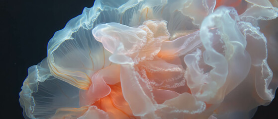 Poster - Translucent jellyfish displaying graceful movements in dark water