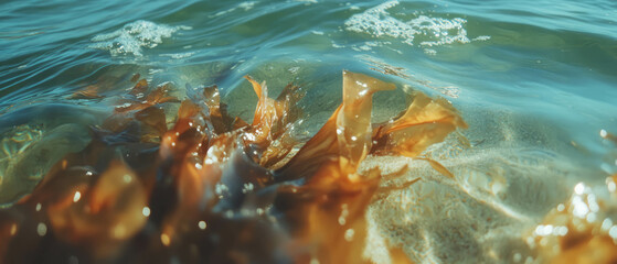 Poster - Exploring the intricate texture and movement of kelp seaweed in coastal waters