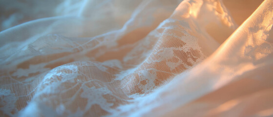 Poster - Elegant lace ribbons with intricate and delicate patterns in soft lighting