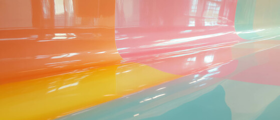 Aufkleber - Bold glossy laminated plastic exhibits vibrant colors in a dynamic abstract composition