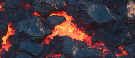Poster - Lava rock texture with jagged edges and glowing heat highlights from volcanic activity